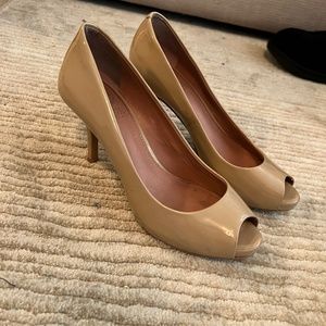 Vince Camuto patent peeptoe pumps